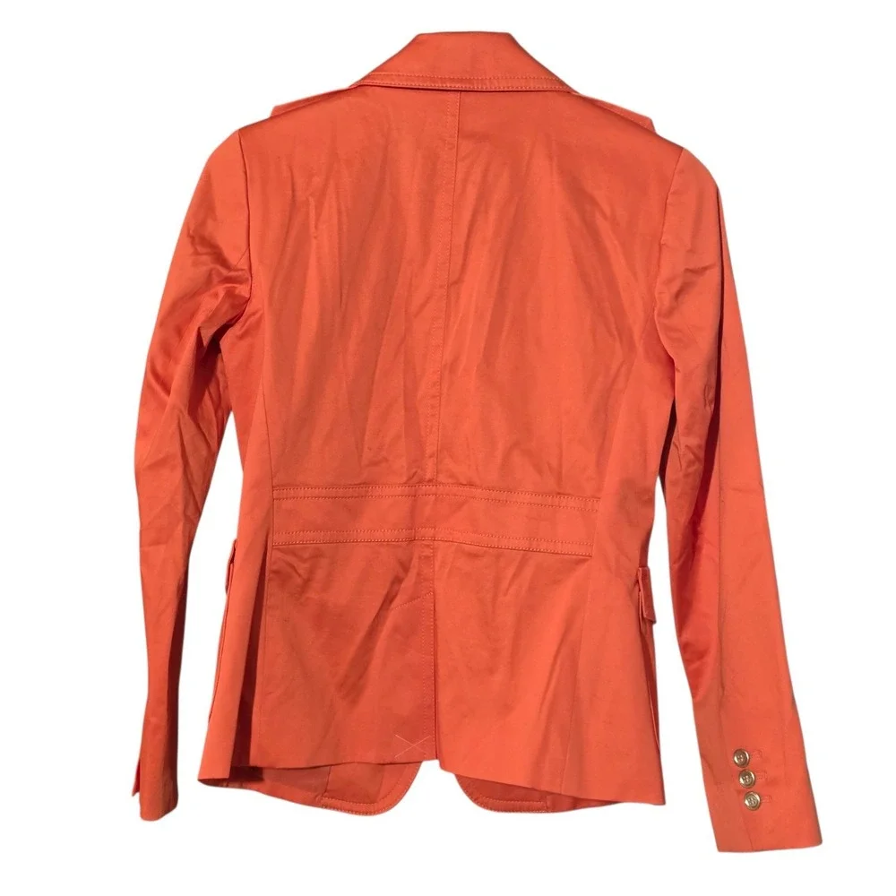 Talbots Women 2P XS Blazer Orange Cotton Blend Military Style Gold Button Preppy